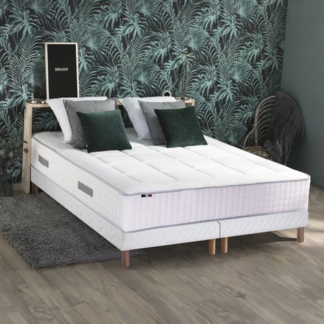 Ensemble matelas Ressorts 7 zones H28cm + sommier PALACIO 2 FABRICATION FRANCAISE 2x90 x 200 Sommier Blanc (1/5)