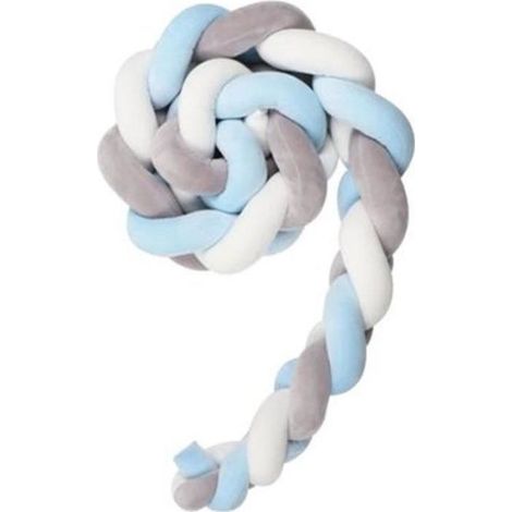 3M Tressée Tour De Lit Bébé Berceau Tissé À La Main Noué en Peluche Peluche Coussin Bumper Lit De Bébé -Gris+ blanc+Bleu (1/4)