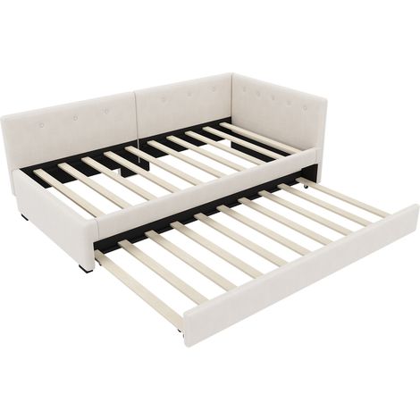 Divano letto 90 x 200 cm con letto estraibile, velluto beige, senza materasso (1/5)