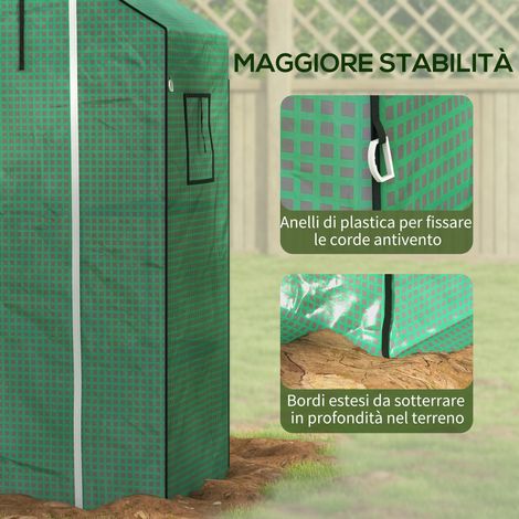 Bâche en Polyéthylène pour Serre Jardin 140x73x190cm, Vert, avec Porte et Fenêtres Ouvrantes (1/5)