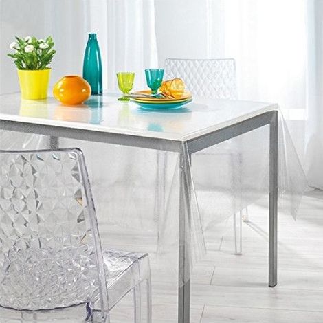 Nappe cristal rectangle 140 x 240 cm – 100% PVC transparent – Paillettes argentées – Imperméable et antitache (1/3)