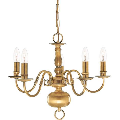 Lampadario Classico Fiammingo Ottone 5 Luci E14 (1/5)