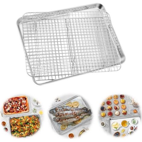 Teglia da forno con griglia di raffreddamento, teglie da forno, teglia grande con griglia di raffreddamento, teglia rettangolare con griglia di raffreddamento, 40,5 x 30,5 x 2,5 (1/5)