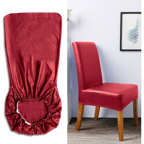 Housse de chaise élastique en cuir PU résistant, imperméable, amovible et lavable, housse de chaise courte, lot de 4, bordeaux (1/5)