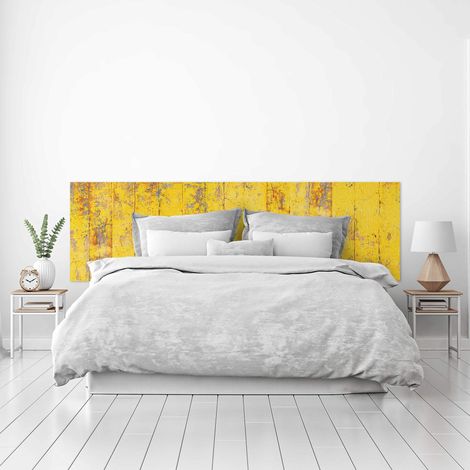 Cabecero Cama PVC Decorativo Económico Textura Madera Vieja Pintada Amarillo Desgastada Varios Tamaños (200 cm x 60 cm)
