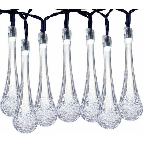 Positive white solar 6.5m 30 lights 8 function teardrop LED waterproof solar string bubble ball garden outdoor, for indoor and outdoor holiday decoration (1/5)