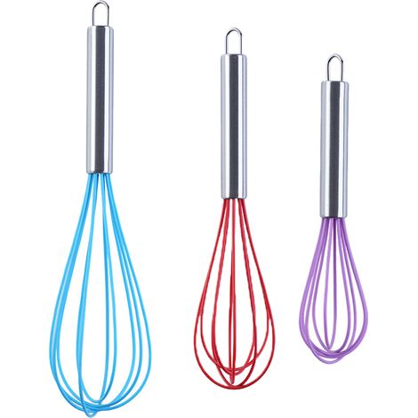 Fouet En Silicone - Acier Inoxydable - Pour Cuisine Et Pâtisserie - Lot De 3 Tailles (1/5)