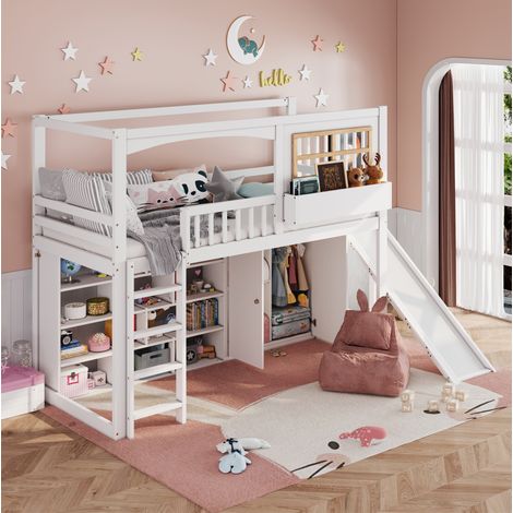 letto a castello 90x200 salvaspazio con scivolo e armadio HAVRYA (1/5)