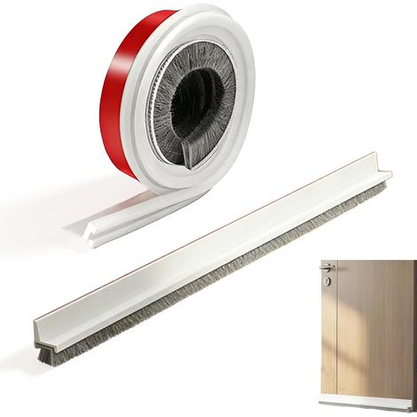 Insulated Door Bottom 2 Pieces, Brush 100 x 3 cm, White, Adjustable, Cold and Soundproof, Protects Against Draughts, Insects, Cold and Dust, Easy to Install. (1/5)