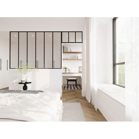 Verrière atelier en aluminium thermolaqué noir 180 x 130 cm + imposte 73 x 40 cm (L x H) – BAYVIEW