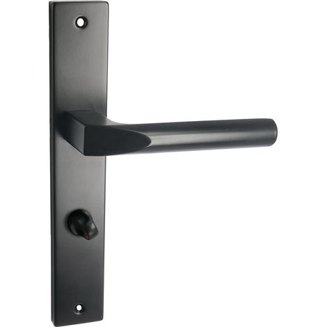 domino Türgriff 78 Drückergarnitur WC - Badezimmer Set Links & Rechts Türbeschlag für WC/Badezimmertüren L-Form Türbeschläge aus Aluminium SchwarzTürdrückergarnitur CONO BLACK (1/5)