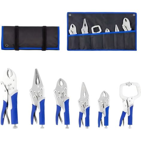 6pcs Heavy Duty Locking Pliers Set, Curved Jaw & Long Nose Vice Grip Pliers, Adjustable Locking Hand Tools with Storage Roll for Automotive Repair & Home DIY (1/5)