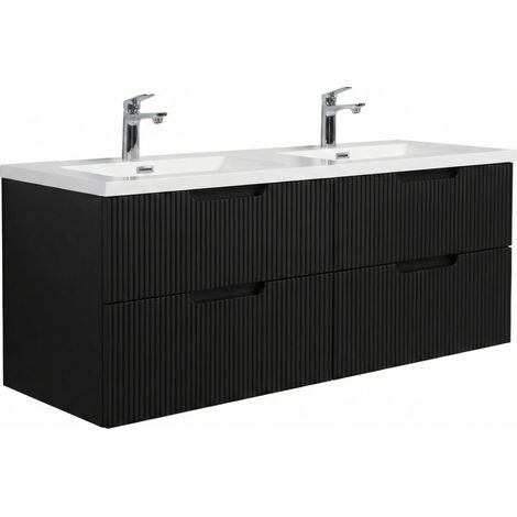 Set mobili da bagno Thermis 140 cm - Nero opaco - Mobile da bagno con doppio lavabo