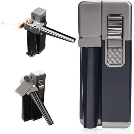 Briquet gonflable coupe-vent : étanche, 2 en 1 briquet portable pliable en métal avec tube rotatif, boîte cadeau incluse, noir mat (1/5)