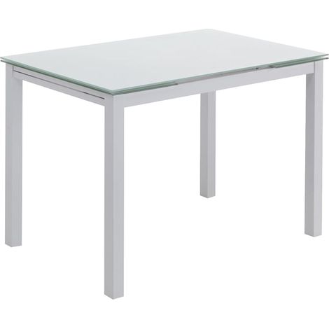 Küchentisch mit ausziehbarer Glasplatte 110-170x76cm Cleve - Weiß