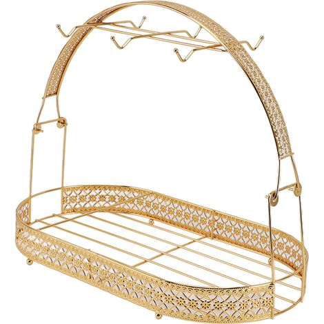 Porte-tasse en fer Doré, Support Organisateur de Tasses et Tasses à Café avec 6 Crochets, Égouttoir et Rangement pour Comptoir, Armoire, Table, Cuisine, Restaurant, Bureau (1/5)