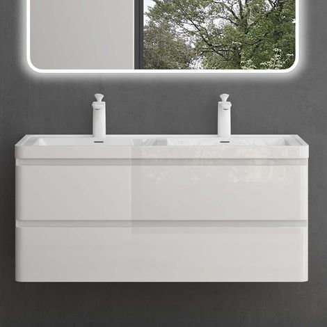 Mai & Mai Badmöbel-Set Waschbeckenunterschrank 120x48x55cm in Weiß mit Softclose Schubladen inkl. Mineralguss Waschbecken Lucca (1/5)