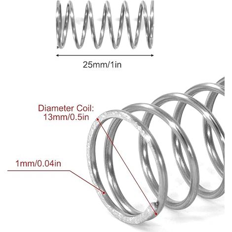 Compression Spring 25 mm Stainless Steel Compression Springs Wire Diameter 1 mm Outer Diameter 13 mm Spring Force 1 kg (1/4)