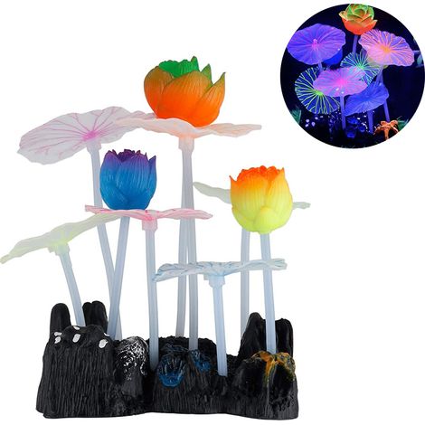 1 Ornement Lotus Silicone, Effet Lumineux, Ventouse Intégrée, Décoration Aquarium (1/5)