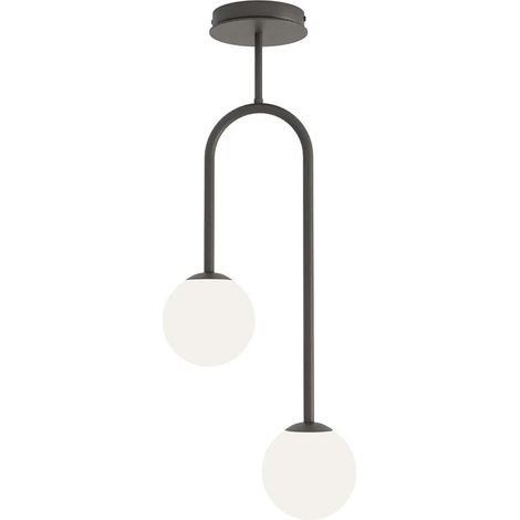 Lampada A Soffitto 2 Luci Atria In Acciaio Nero E Sfere In Vetro Opale (1/2)