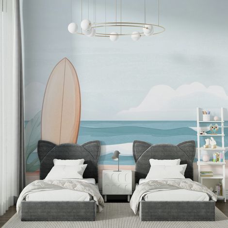 Papier Peint Paysage - Vagues et Planche de Surf - 300 x 250 cm (1/2)