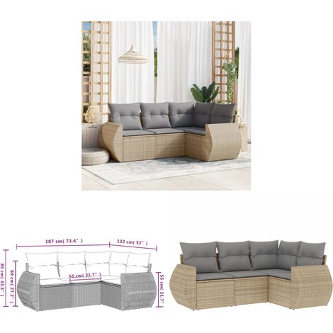 4-tlg. Garten-Sofagarnitur mit Kissen Beige Poly Rattan - Gartenmöbel - Outdoor Möbel - Rattan Gartenmöbel - Lounge Set - Esstischgarnitur - Home & Living (1/3)