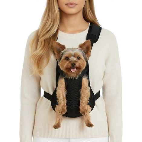 Sac à dos de transport ventral ajustable Inspack pour chien et chat, pattes libres, souple et aéré, adapté aux chiots et chiens taille moyenne, noir (1/5)