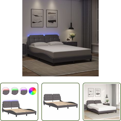 LED - Bettgestell mit LED ohne Matratze "Zadar" Grau 140x190 cm (1/5)