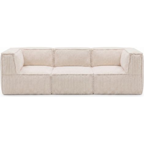 Canapé modulable 3 places déhoussable en velours côtelé BANANAIR 90x262 cm blanc cassé (1/5)
