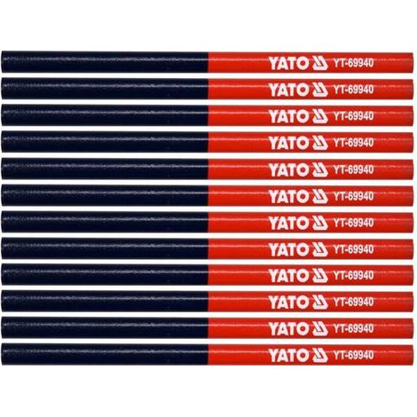 Yato Lapiz de Carpintero, juego de lápices para la marca de Madera, para carpintería, lápices técnicos, 12 piezas, 175 mm, Rojo y azul