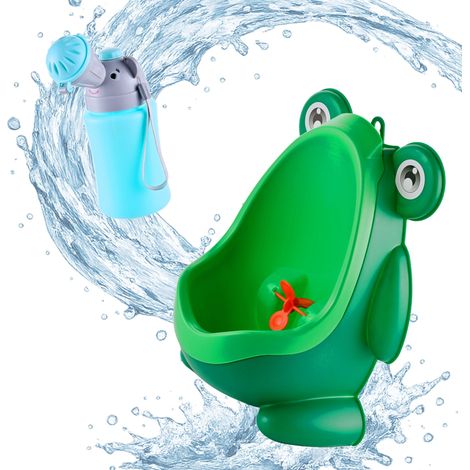 Relaxdays Children's Urinal, Set of 2, Wall & On-the-Go, Potty Trainer for Boys, Frog & Elephant, Travel, Multicoloured (1/5)