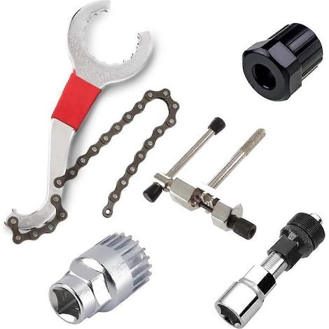 Clé à chaîne/boîtier de pédalier/roue libre/antivol 3 en 1 pour vélo, noir/argent (1/5)