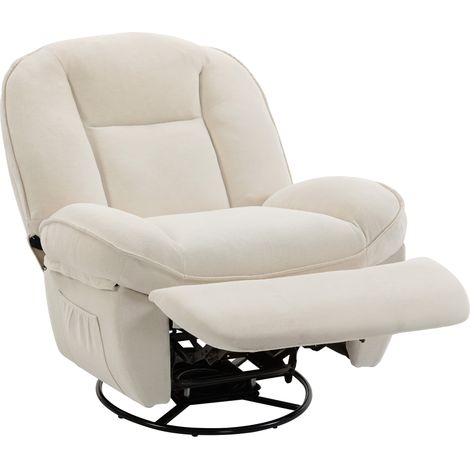 Fauteuil inclinable en chenille, fauteuil de relaxation pivotant à 360°, assise large, poches latérales, crème (1/5)