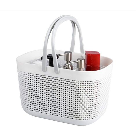 Panier de rangement en plastique avec poignées, organisateur de rack de douche pour la salle de bain et la cuisine (blanc) (1/5)