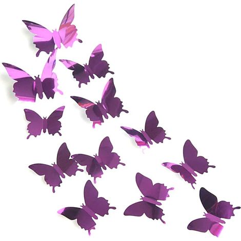 24 Pièces 3D Miroir Papillon Art Stickers Muraux Décoratifs Décor à la Maison (Violet) (1/5)
