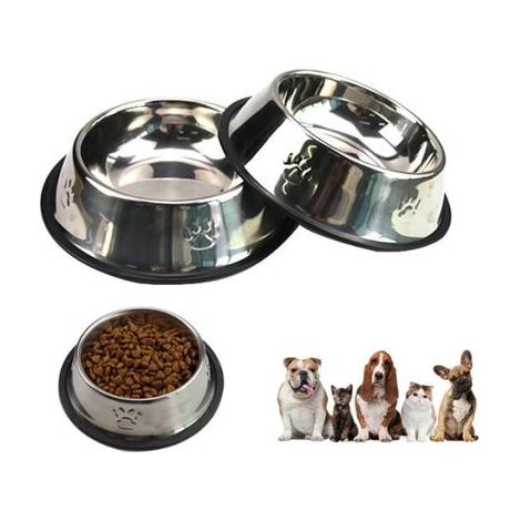 2 Gamelles, 18cm, Gamelle Chien, Inoxydable Bols Chat Alimentaire en Acier Antidérapantes avec Base en Caoutchouc, Gamelles d'eau pour Animaux de Compagnie de Petite Taille, (1/4)