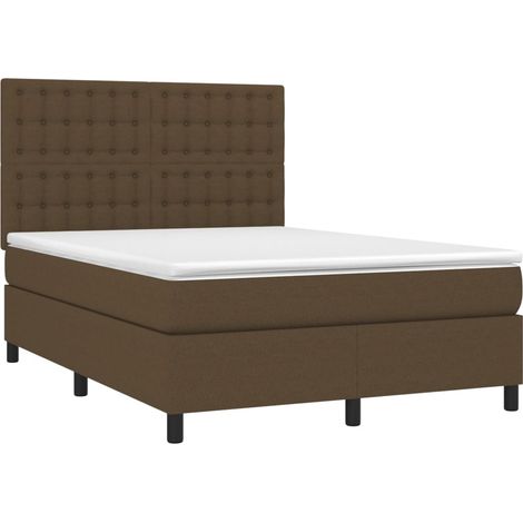 Box Spring Bed with Mattress&LED Dark Brown 140x200 cm Fabric vidaXL (1/4)