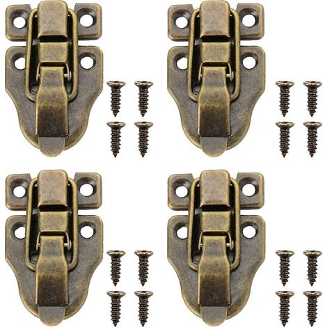 4-piece set of retro wooden box clasps, chest and suitcase clasps, with screws, small retro box clasps for jewelry boxes, cases, suitcases (1/5)