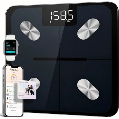 Balance Corporelle - Bluetooth - Mesure 7 Paramètres Corps - Mode Bébé Et Objets Légers - Précision 20 G - Charge Solaire Et USB - 1 Pièce