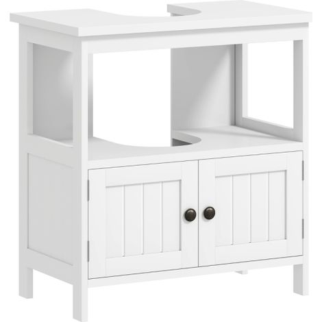 Modern White Pedestal Under Sink Cabinet with Double Doors and Shelves for Stylish Bathroom Vanity Storage Solutions