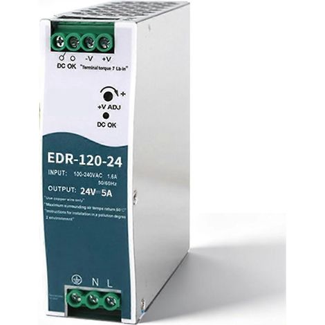Alimentation sur rail DIN 24V 120W 5A, transformateur 100-240V à 24V, protection contre les surtensions, les surcharges et les courts-circuits. (1/5)