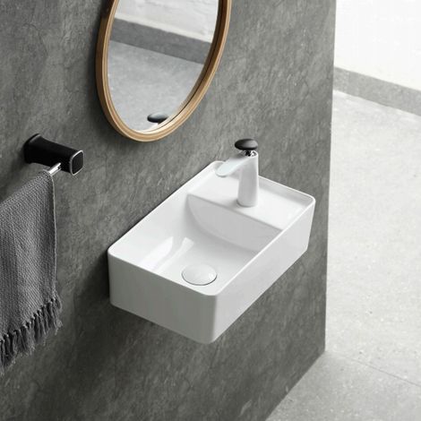 Mob-In – Vasque à poser rectangle en céramique blanche 43x26,5cm – Design moderne et gain d'espace – Pour salle de bain et buanderie