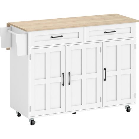 Îlot central cuisine Orsaia plateau rabattable multi rangement blanc bois clair (1/5)