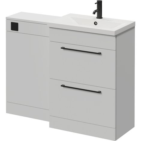 Napoli 390 Gloss Grey Pearl 1100mm 2 Drawer Vanity Unit Toilet Suite with Glide Basin - 1100mm - Matt Black 320mm HandleWithout Kingston Toilet Pan