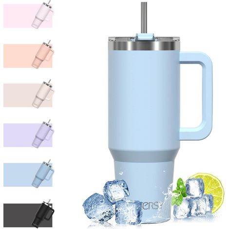 Isolierter 40oz Kaffeebecher to Go Thermobecher Edelstahl Blau Strohhalm (1/5)