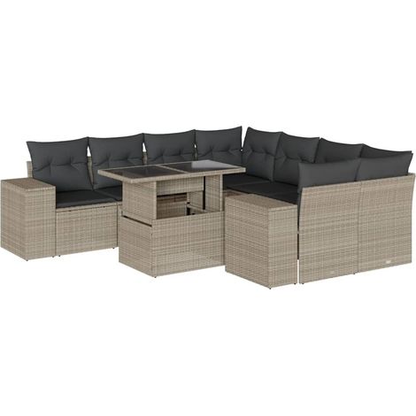 Maison Exclusive - Set muebles jardín 9 pzas y cojines ratán sint (1/5)