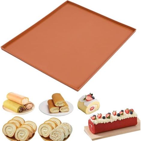 Tapis de cuisson en silicone 30 x 25 x 0,9 cm - Souple et doté de bords pour la cuisson de biscuits ou de petits pains, marron (1/5)
