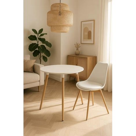 ORION91oficial® - Mesa Redonda (Ø80 x76cm) Blanca 3 Patas Redonda Madera de Haya, Estilo Nórdico, Bar,Restaurante,Hostelería,Comedor,Salón,Cocina,Teletrabajo,Oficina - spaziOrion91 - Unidad (1/5)