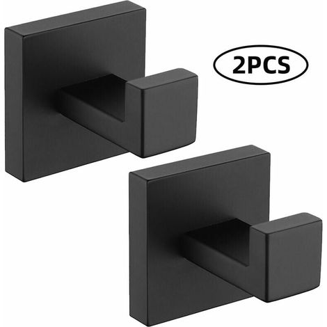 2 ganchos de pared de acero inoxidable 304, ganchos negros para toallero, ganchos a prueba de óxido, ganchos impermeables, accesorios de baño, ganchos para batas, negro (1/5)