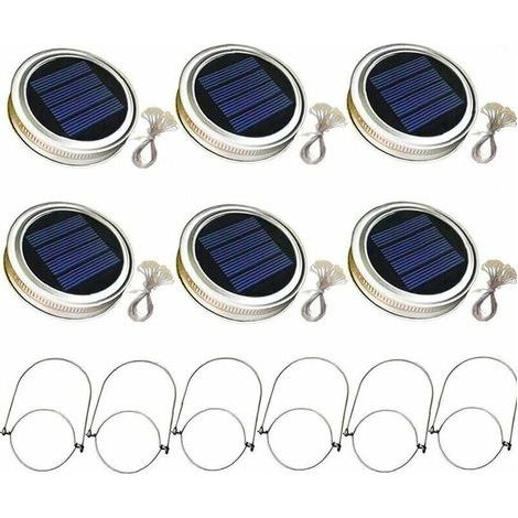 Solarbetriebenes Einmachglas mit transparentem Deckel, 2 m Lichterkette, 20 LED-Hängelaterne, weißes Licht, 6-teiliges Gartenbeleuchtungsset von DEBUNS (1/5)